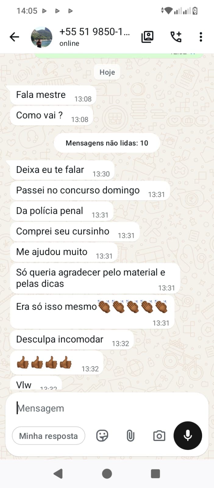Mensagem de aluno aprovado na Polícia Penal
